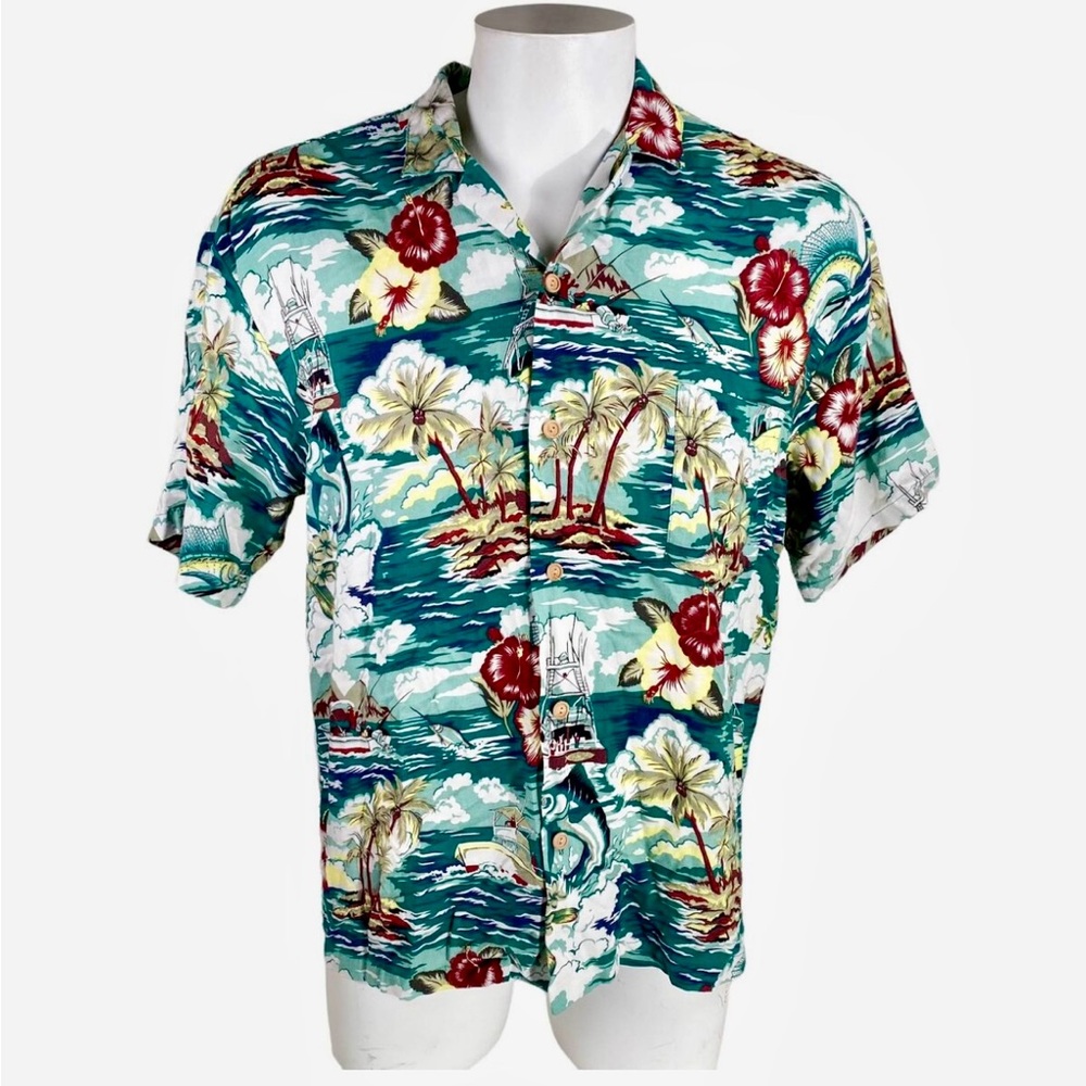 Men's Hawaiian Vintage Tropical Shirt MED Palm Land Tropics Unique!